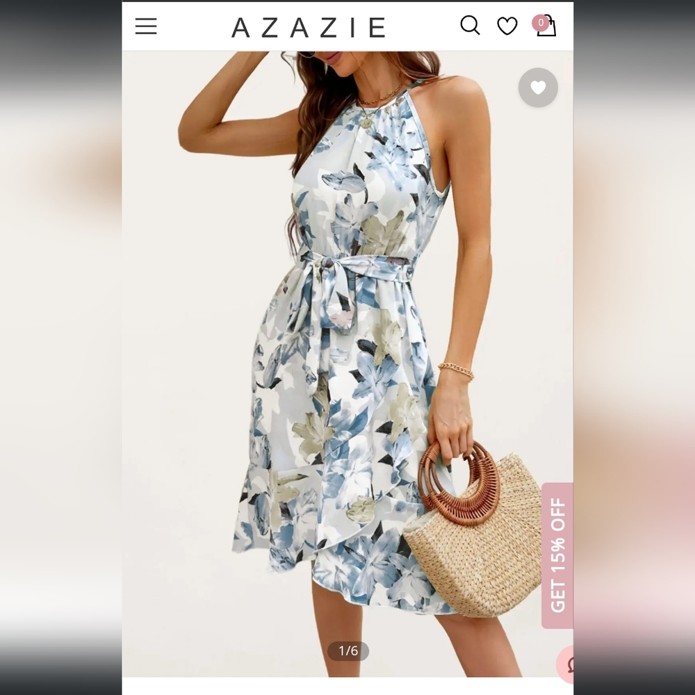 Azazie Luxedo Sunny Bliss Light Blue Print Halter Ruffled Midi Dress XL